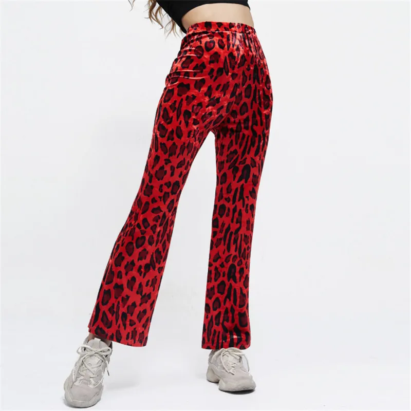 

Women Casual Leopard Print Flare Pants High Waist Loose Pants Spring Lady Trousers