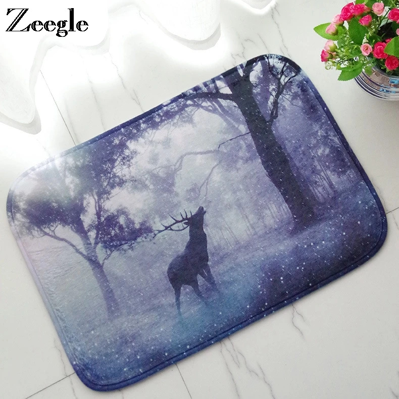 Zeegle Door Mat Doormat Floor Rug Carpet Anti Slip Outdoor Doormat Europe Scenic Printed Carpet Washable Soft Bedroom Carpet Mat