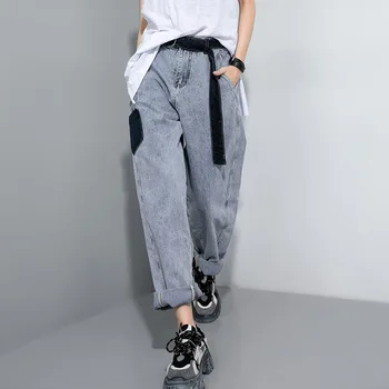 

New Street Style Denim Wide Leg Trousers New Personality Loose Pants Casual Pocket Patchwork Pants Women Fashion Tide