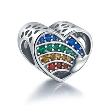 Strollgirl, 925 пробы, серебряный, полый, разноцветный, циркон, Радужный, бусина, любовь, сердце, талисманы, Подходит для Пандора, браслет для женщин, ювелирное изделие, подарок