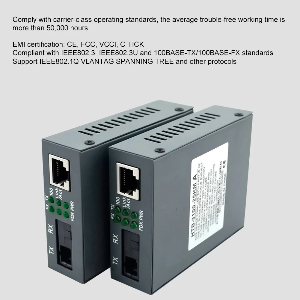 2 шт. HTB-3100A/B 10/100 Мбит/с RJ45 одномодовый оптический Волоконно-оптический преобразователь приемопередатчик