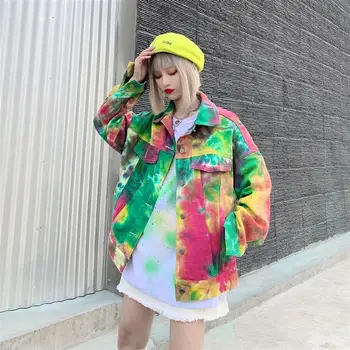 

Hi Hop BF Painting Graffiti Women Harajuku Jackets Denim 2020 Summer Long Sleeve Vintage Oversized Coat Jean Jackets Outwear