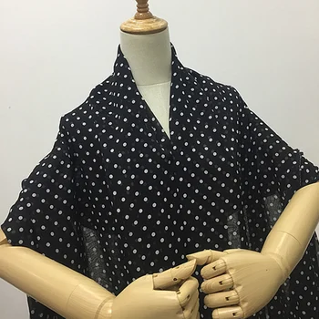 

White polka dot print on black bottom pure silk georgette gauze silk fabric,SCG613