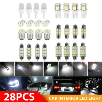 

Universal 28Pcs Car LED Light Bulbs Set Car Interior Dome/ License Plate/ Reading Lights Mixed White Light Lamps Set Accessories