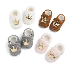 2019 зимняя меховая детская хлопковая обувь с короной; прогулочная обувь; детская обувь; мягкие хлопковые милые ботинки; Sapato Infantil; детская