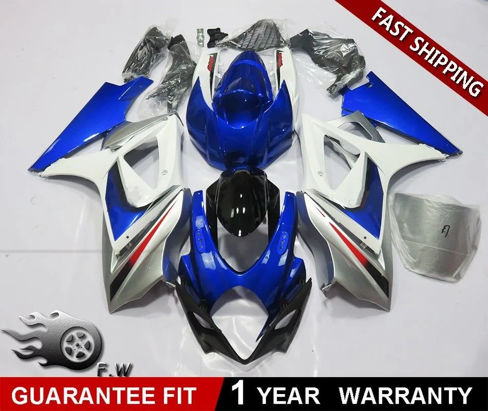 ZXMT окрашенный ABS обтекатель комплект кузов подходит для SUZUKI GSXR 1000 2007 2008 оранжевый черный синий белый Просверленный литой - Цвет: as picture shows