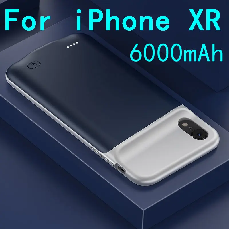 Тонкий силиконовый чехол для iPhone X XS XR внешний ударопрочный внешний аккумулятор зарядное устройство чехол для iPhone X S Max зарядный чехол аудио - Цвет: XR-Blue