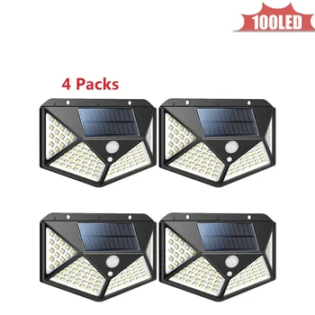 

100 LED Solar Lights Outdoor Motion Sensor Wall Sconces Light with Remote Control Lamp Security Lighting For Garden Wall 4 sided