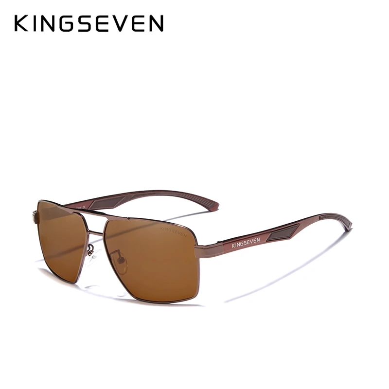 Brown KINGSEVEN, алюминиевые мужские солнцезащитные очки, поляризованные линзы, брендовые, красные, дизайнерские, дужки, солнцезащитные очки, покрытие, зеркальные очки Oculos de sol 7719 - Цвет линз: Brown