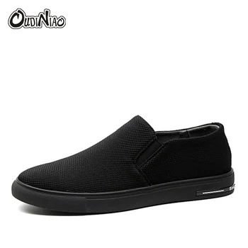 

OUDINIAO Men Shoes Canvas Slip On Loafers Men Casual Shoes Plimsolls Breathable Male Footwear Spring Sneakers Classic Black
