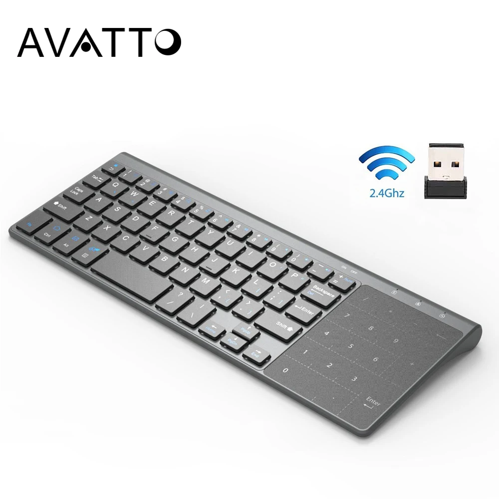  [AVATTO] Thin 2.4GHz USB Wireless Mini Keyboard with Number Touchpad Numeric Keypad for Android win