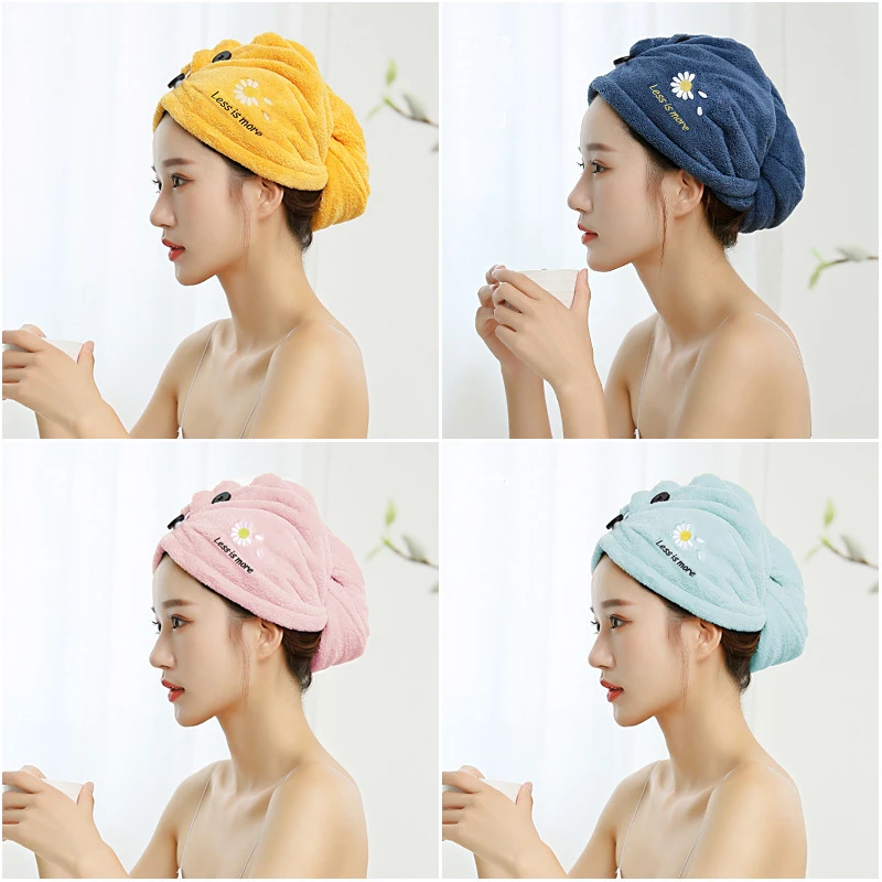 

Hair Towel Bath Shower Thick Hair Dry Hat Microfiber Turban For Lady Girl Quick Drying Wrap Bathing Cap Flower Women Bath Towel