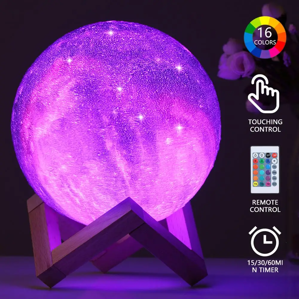 

Moon Light with Stand Remote & Touching Control Colorful LEDs Table Lamp Timer Function Dimmable 16 Colors and 4 Lighting Modes