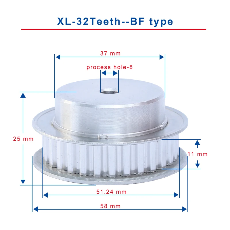 

1 pc XL 32T Timing Pulley Process Hole 8 mm Teeth Pitch 5.08 mm Aluminum Pulley Wheel Slot Width 11 mm For 10 mm XL Timing Belt