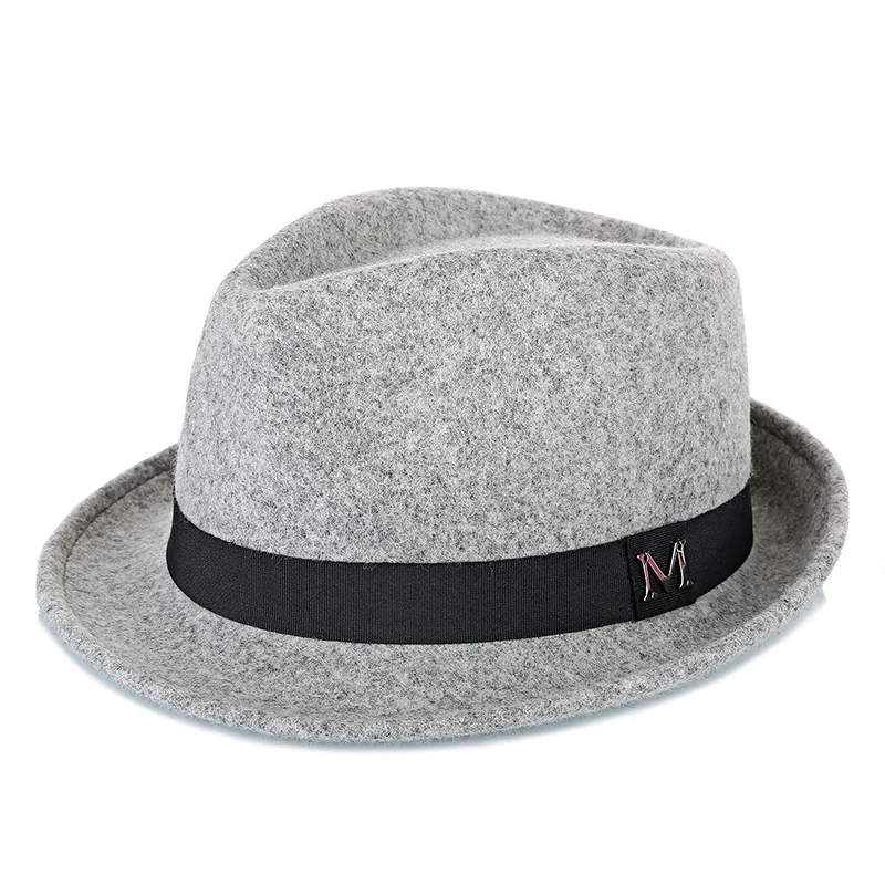 Men Winter Thick Warm Felt Fedora Hats 100%Wool Gentleman Jazz Cap Homburg Male Classical Narrow Brim Top Hat