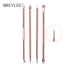 BREYLEE, 4 шт., игла для удаления прыщей, инструменты, розовое золото, средство для очищения пор, средство для удаления черных точек, экстрактор прыщей, черная маска для ухода за кожей лица