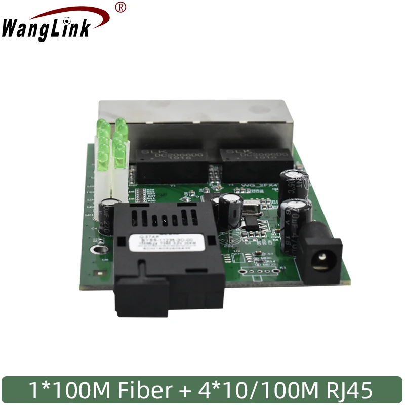 Wanglink Ethernet Switch Fiber 4 RJ45 1 SC Fiber Single Media Converter Fiber Optic Port PCB 10/100 M wanglink sfp media converter 10 100 1000 base media converter fiber optic media converter 10 100 1000
