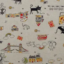 1 ярд хлопчатобумажная льняная ткань для шитья pathwork, постельных принадлежностей, hadmaking-House, tree, sodier и cat-черный(ширина = 140 см