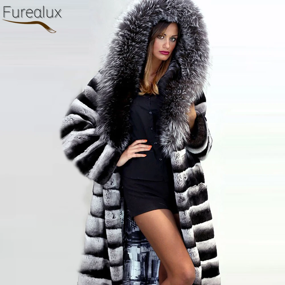 FUREALUX cappotto di pelliccia fatto a mano in vera pelliccia di coniglio  Rex naturale con tesa di volpe abbigliamento invernale lungo e caldo da  donna|Pellicce vere| - AliExpress