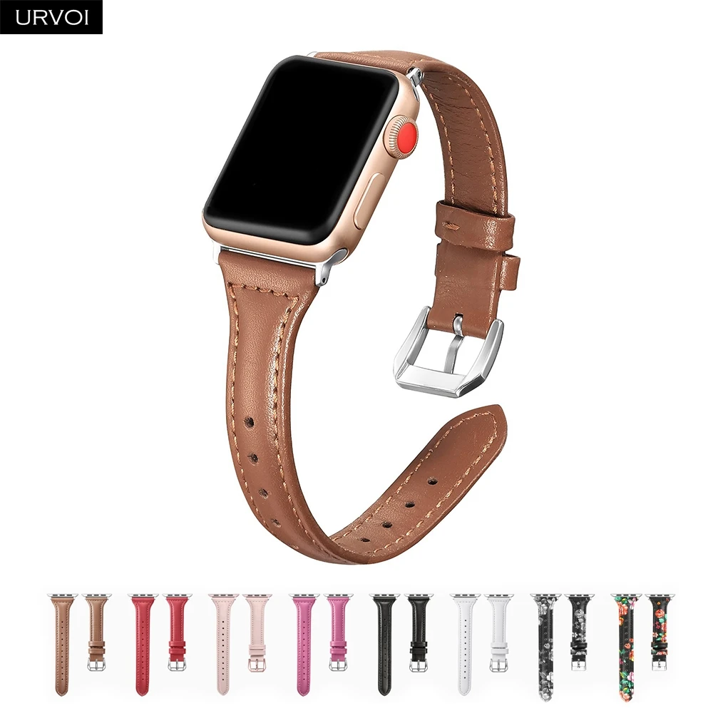 

URVOI slim T band for Apple Watch band series 5/4 3/2/1 genuine swift leather strap for iWatch wrist modern design girl strap
