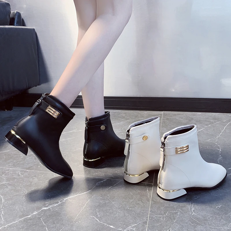 Г., новые зимние женские модные ботинки из pu искусственной кожи с круглым носком женские теплые ботинки из хлопка женские квадратные ботинки, mujer