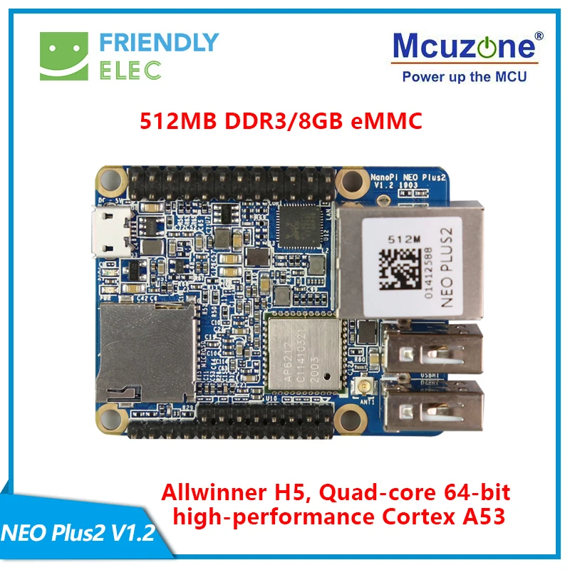 FriendlyELEC NanoPi NEO Plus2 512MB DDR3 RAM 8GB eMMC Allwinner H5 четырехъядерный 64 разрядный