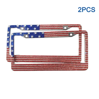 

American Flag Exterior With Screws Rhinestone License Plate Frame Stainless Steel For Car Fashion Covers Holders Accessories