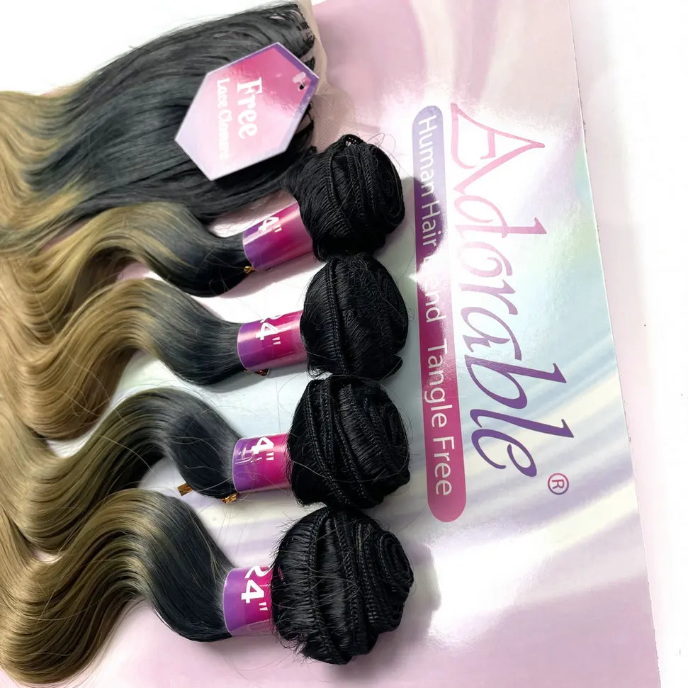 Adorable Full Packet Solution Synthetic Hair Bundles With Free 4*4 Machine Made Closure Ombre Color T1b27 Amazing Body Wave 4pcs
