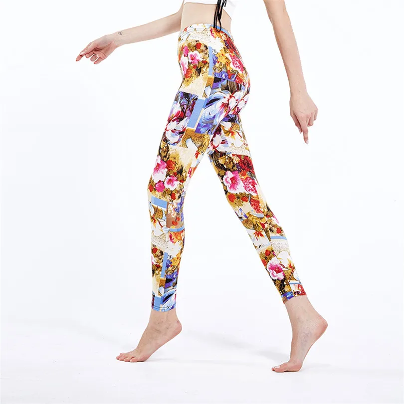 Women Floral Printed Exercise Colorful Peony flower Female Elastic Leggins High Waist Pants Push Up Trousers Fitness Leggings nvgtn leggings