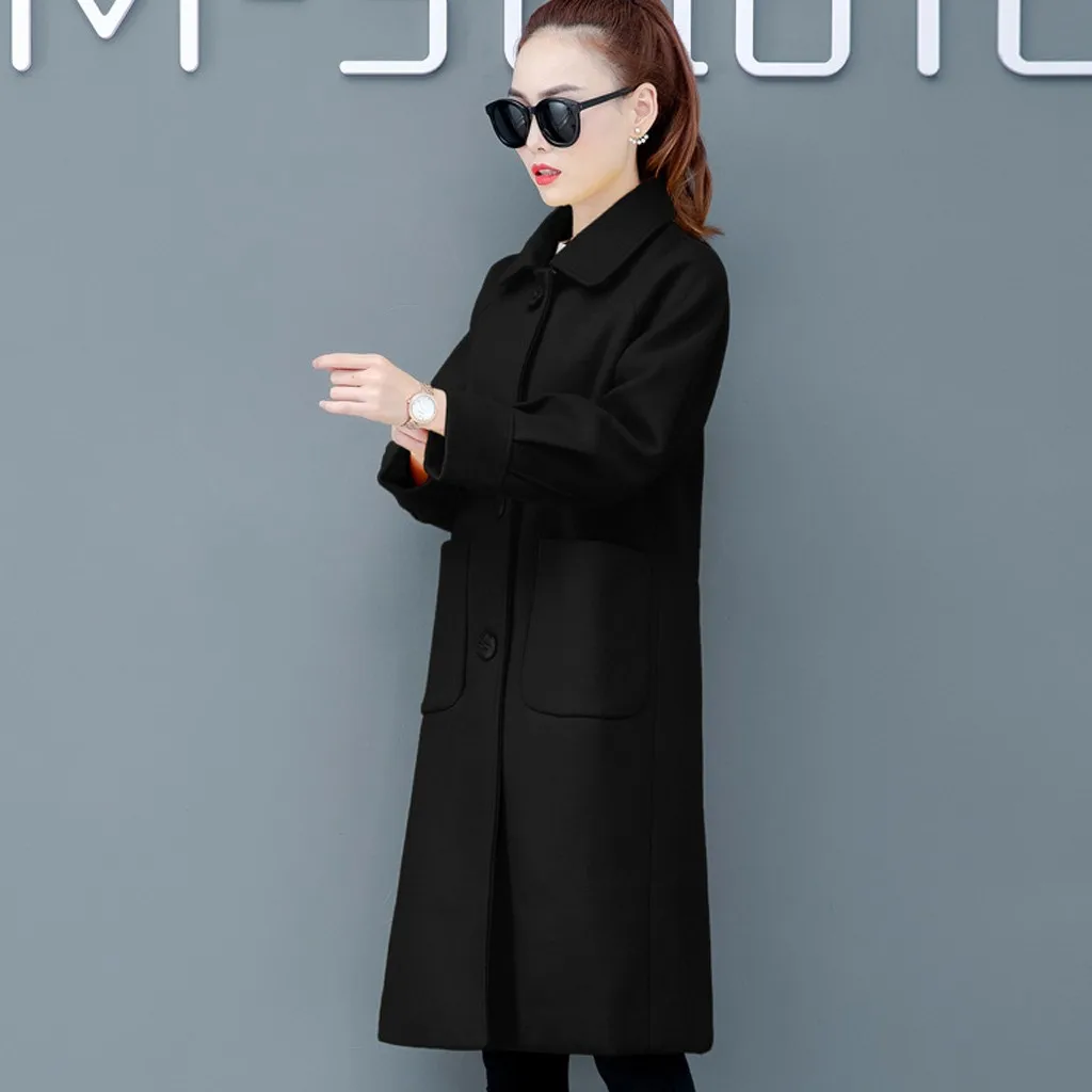 Abrigos mujer invierno зимнее пальто для женщин, Офисная однотонная зимняя офисная шерстяная куртка с длинным рукавом и пуговицами, пальто chaqueta