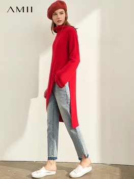 

Amii Minimalist Long Sweater Winter Women Fashion Solid Loose Split Irregular Elegant Female Pullover Sweater 11980079