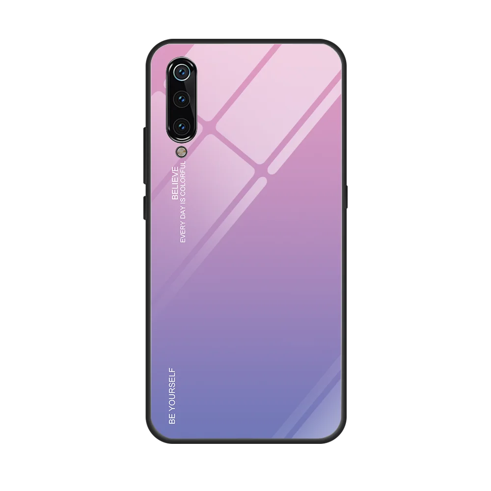 Градиентные чехлы с закаленным стеклом для xiaomi 9 9se Note7 Note6 Pro 5 plus mi 6X A2 5X A1 Note5 Global Coque Глянцевая задняя крышка - Цвет: pink purple