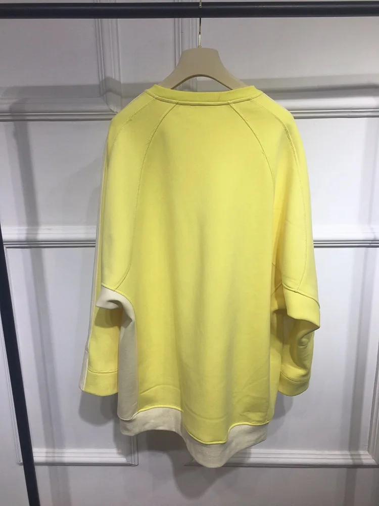 Осень кремовая мозаика желтая утка желтая Crewneck с длинным рукавом свободные средние и длинные пуловеры Женская одежда Толстовка