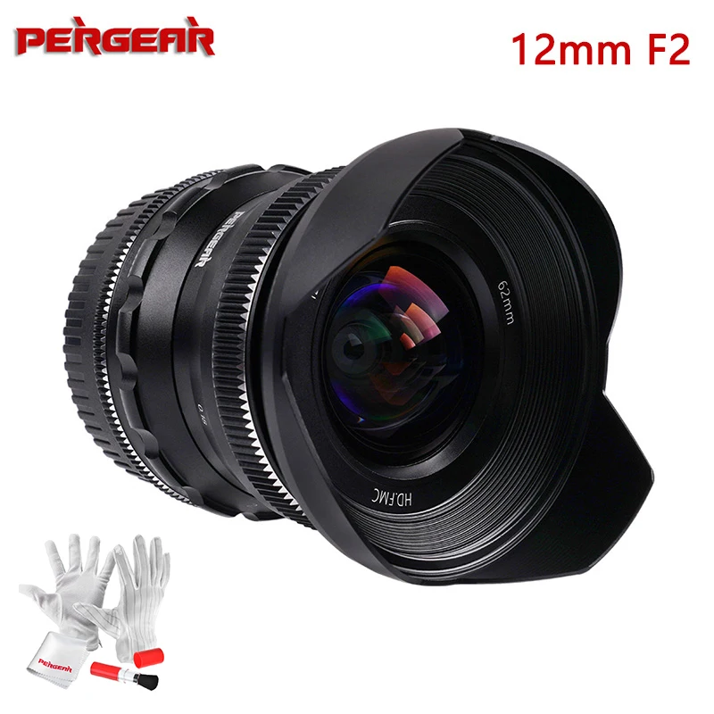 PERGEAR 12mm F2 Camera Lens Super Wide-Angle Manual Focus Fixed Lens for Sony E Mount for Fujifilm X Mount M4/3 /Nikon Z Mount