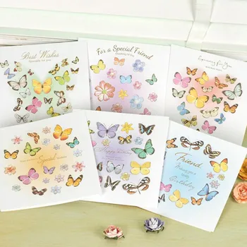 

6pcs/lot Kraft Paper Card Greeting Card Flower Butterfly Wedding Birthday Party Festival Blessing