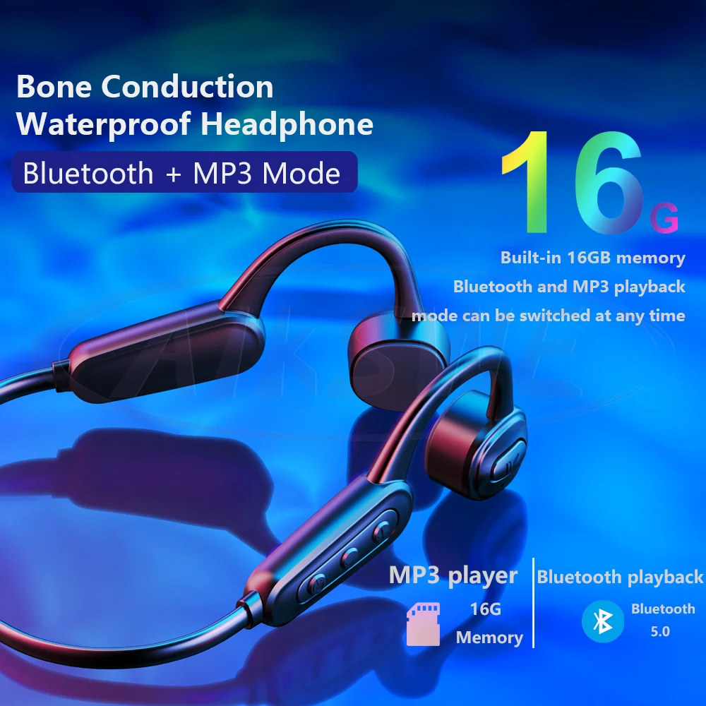 Fones de Ouvido Água sem Fio Fone de Ouvido Ipx8 à Prova Aikswe Condução Óssea Natação Dwireless Bluetooth Mp3 Player Música Esporte Ajustável Cinta 16gb - Image 2