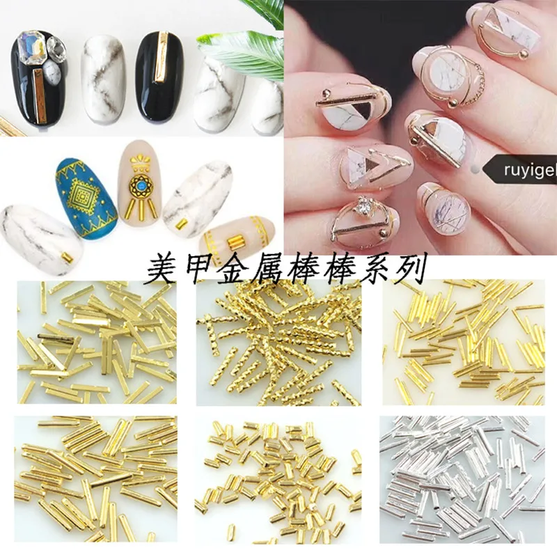 200pcs/pack Korea Alloy Nail Art Parts Stick Rivets Studs Gold Silver Metal Jewellry Accessories Collection for Women DIY | Красота и