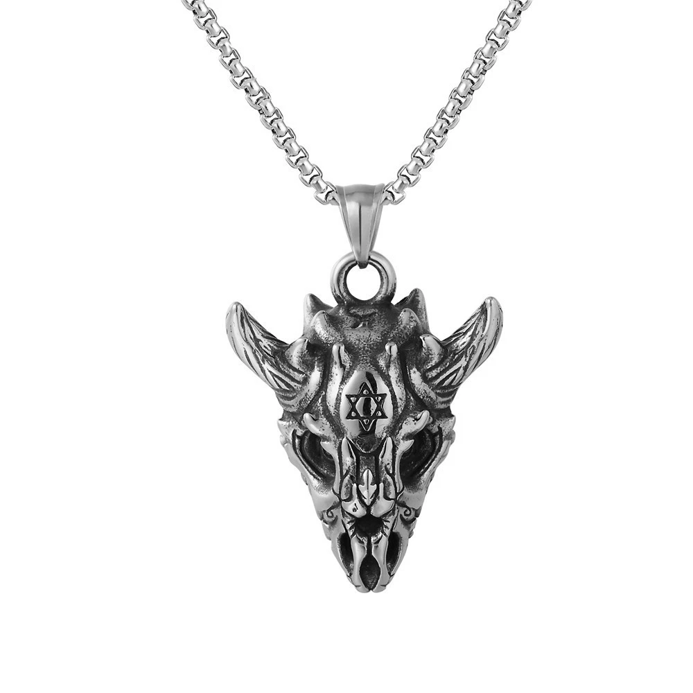

Loredana Fashion exquisite Hell series jewelry for men.Retro style five-pointed star with horn skull stainless steel necklace.