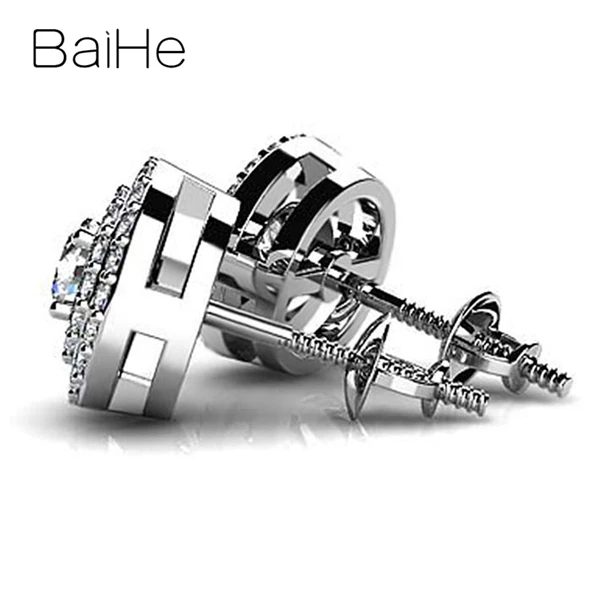 BAIHE Твердые 18 к белое золото всего 0.51ct H/SI круглые натуральные бриллианты ювелирные изделия Свадебные модные ювелирные изделия подарок круглые серьги-гвоздики