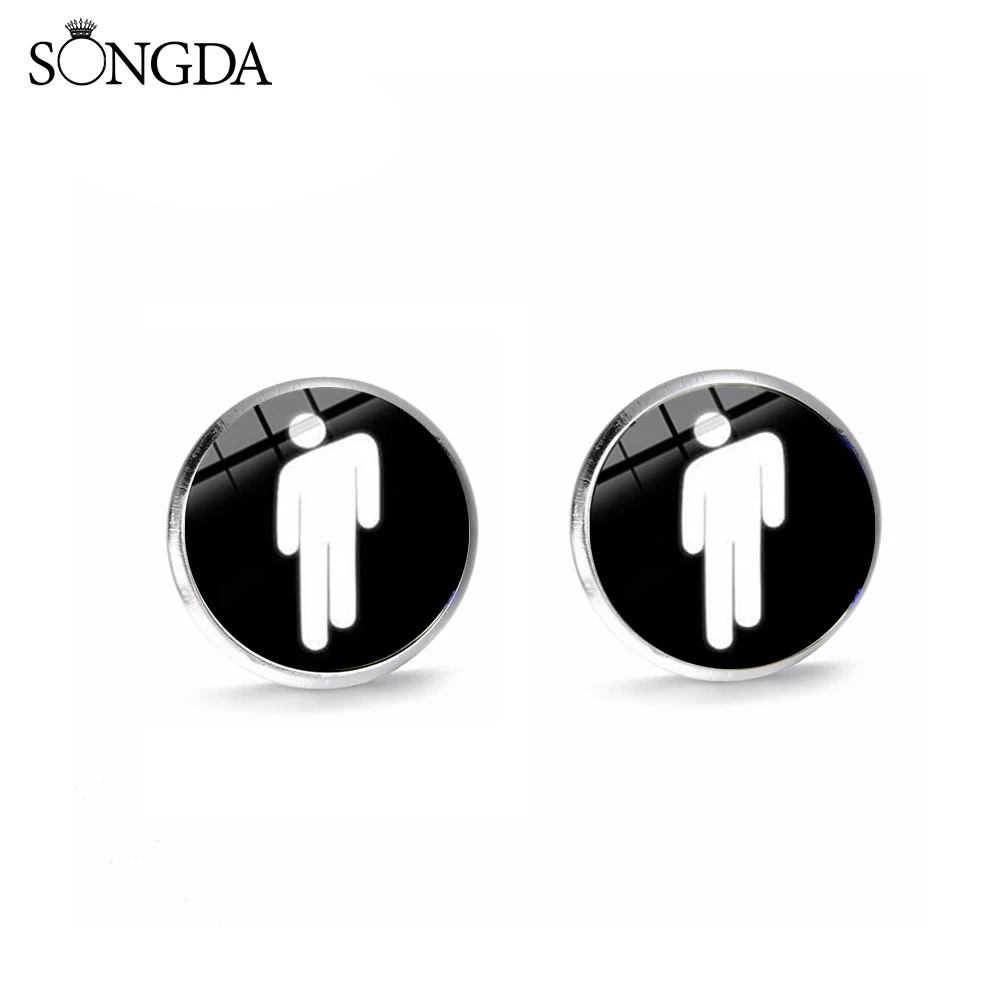 SONGDA новейшие серьги-гвоздики с логотипом певицы Билли эйлиш в стиле хип-хоп для молодых певиц, круглые стеклянные серьги-гвоздики для мужчин и женщин