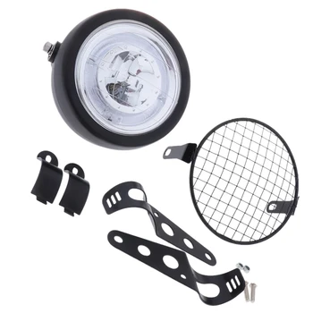 

6.5 inch Universal Motorcycle Front Headlight+ Lampshade Square Mesh Protector+ Bracket 3into1 - Modified Set