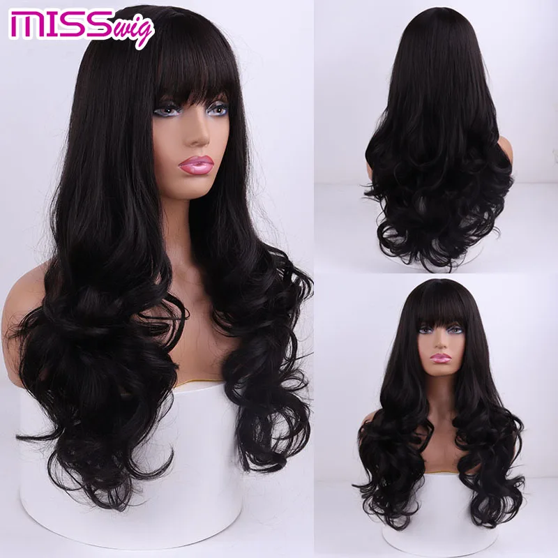 

MISS WIG Ombre Wavy Wigs Black Brown Blonde Cosplay Synthetic Wigs with Bangs For Women Long Hair Wigs Fake Hair