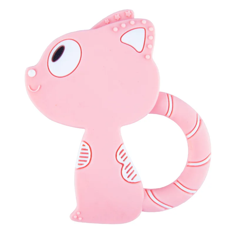 Пищевой детский силиконовый прорезыватель BPA бесплатно Прорезыватель игрушка грызунок животное кошка рыба детский спасательный круг Силиконовый грызунок бусины самодельная цепочка дети - Цвет: PinkCat