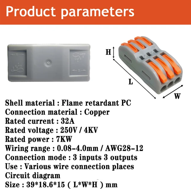 Mini Fast Wire Cable Connectors Universal Compact Conductor Spring Splicing Wiring Connector Push-in Terminal Block SPL/KV-2/3 SPL-3