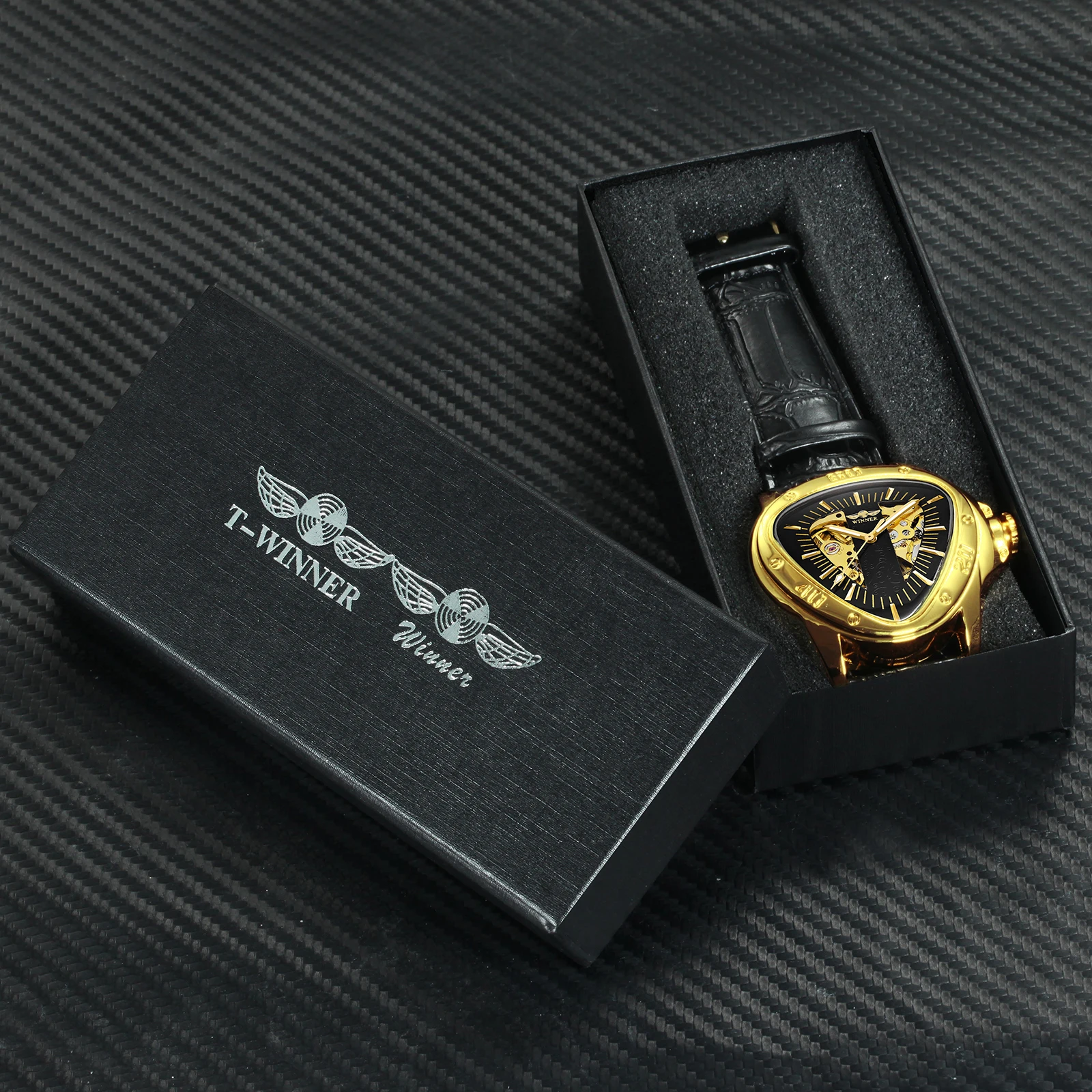 WINNER Official Sports Automatic Mechanical Men Watch Racing Triangle Skeleton Wristwatch Top Brand Luxury Golden + Gift Box - Image 6