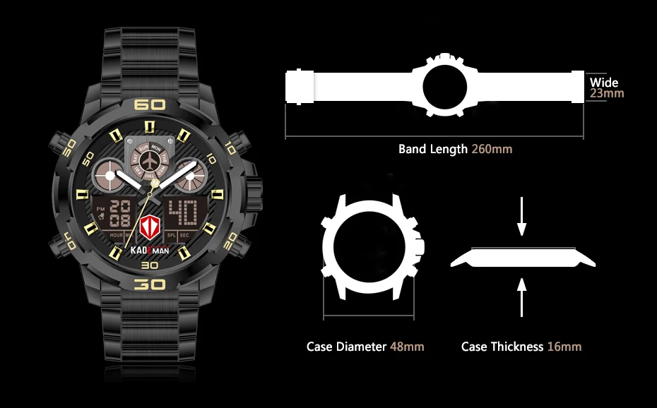 KADEMAN новые спортивные мужские часы лучший бренд класса люкс двойной дисплей наручные часы водонепроницаемые военные мужские из нержавеющей стали Relogio Masculino