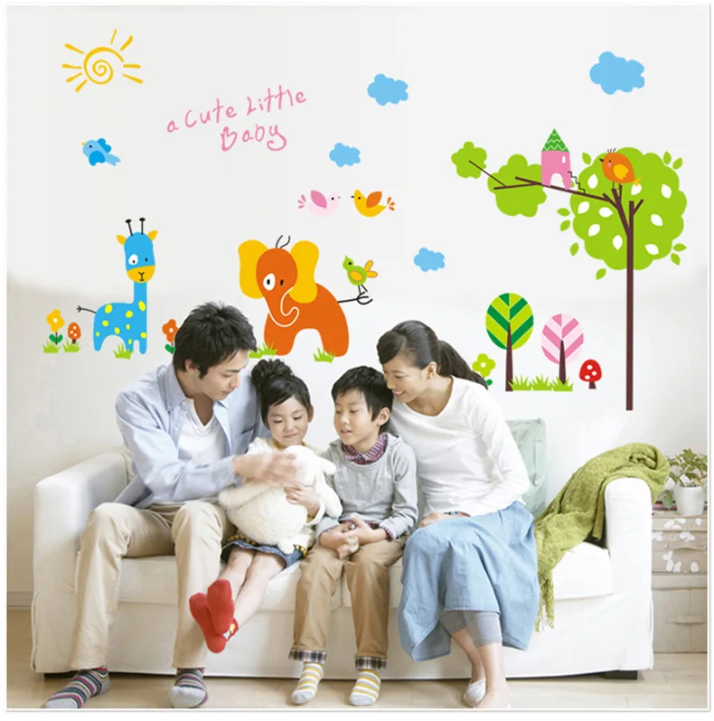 AliExpress Eaby Amazon Внешняя торговля стикер на стену s три поколения мультфильм Zoo цветок дерево стикер на стену AY824
