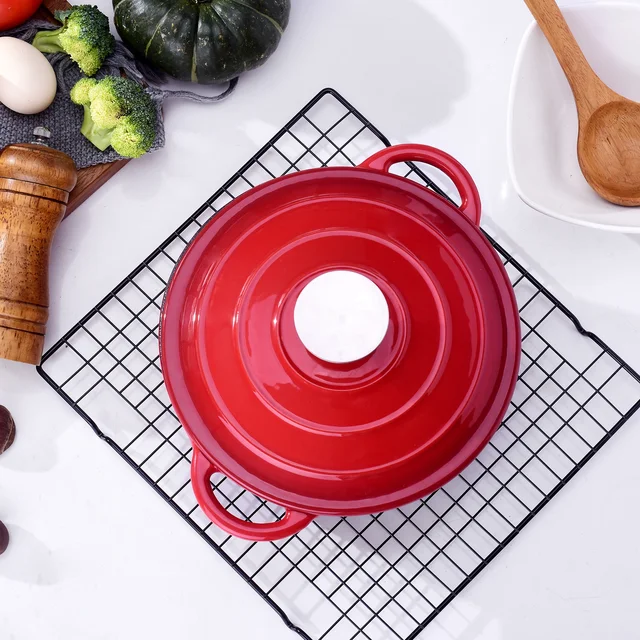 Velaze Cast Iron, Braising Pan Oval, Classic Red Enamel Dutch Oven, 2.5 L 