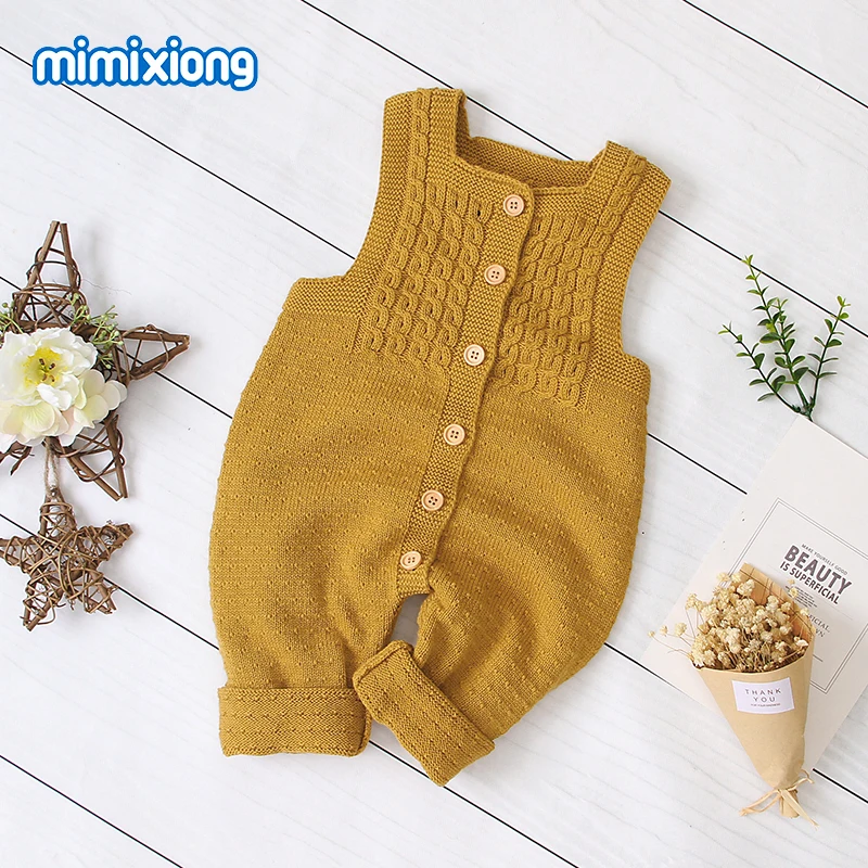 Online Mamelucos de Bebé Ropa de otoño sin mangas para niñas recién nacidas trajes de punto sólido niños monos suave niños pequeños monos