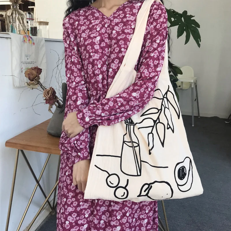 

Ougger Women Canvas Shoulder Tote Bag Chic Simple Printed Shopping Bags Female Handbag Reusable Shopper Bag Tote Bag Ins